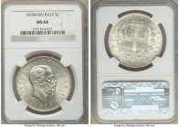 Vittorio Emanuele II 5 Lire 1875 M-BN MS64 NGC, Milan mint, KM8.3. Fresh surfaces with mint bloom and minimal toning. 

HID09801242017

© 2020 Her...