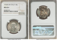 Vittorio Emanuele III 10 Lire Anno XVI (1936)-R MS65+ NGC, Rome mint, KM80. First year of type. Russet, gray, gold and turquoise tinted toning. 

HI...