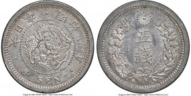 Meiji 5 Sen Year 8 (1875) MS64 NGC, KM-Y22. Cloudy white toning on prooflike surface with underlying amber hue visible when rotated. 

HID0980124201...