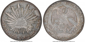 Republic 8 Reales 1863 Mo-TH MS62 NGC, Mexico City mint, KM377.10, DP-Mo52. Prooflike fields draped in dove-gray tone. 

HID09801242017

© 2020 He...