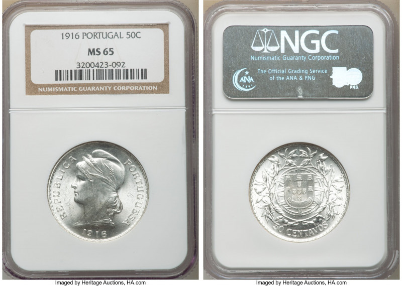 Republic Pair of Certified 50 Centavos 1916 MS65 NGC, KM561. Pair of blast white...