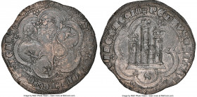 Castile. Pedro I Blanca of 4 Maravedis ND (1350-1369) AU Details (Environmental Damage) NGC, Seville mint, Cay-1297. Rampant lion left within polylobe...