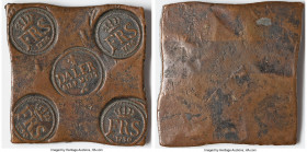 Frederick I copper Plate Money 1/2 Daler 1730 XF, KM-PM65. 89x89mm. 1/2 DALER SILF MYNT in center stamp surrounded by crowned FRS 1730 on corner stamp...