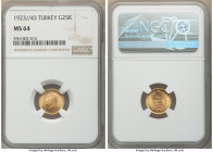 Republic Pair of Certified Assorted gold 25 Kurush MS64 NGC, 1) 25 Kurush 1923 Year 43 (1976), KM851. AGW 0.0532 oz 2) 50 Kurush 1923 Year 44 (1977), ...