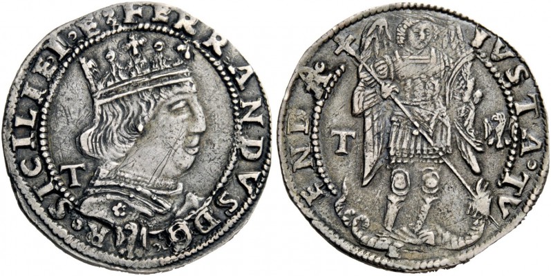 (L’) Aquila. Ferdinando I d’Aragona, 1458-1494. Coronato 1488-1494, AR 3,82 g. F...