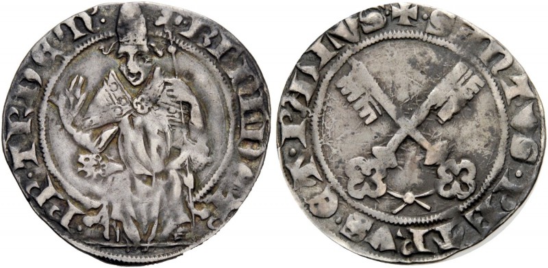 Avignone. Benedetto XIII antipapa (Pedro de Luna), 1394-1423. Grosso, AR 2,52 g....