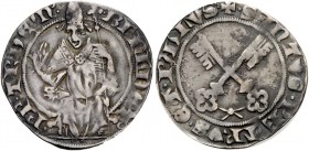 Avignone. Benedetto XIII antipapa (Pedro de Luna), 1394-1423. Grosso, AR 2,52 g. BENEDICT – PP TRDEM’ L’antipapa in trono, di fronte, benedicente e co...