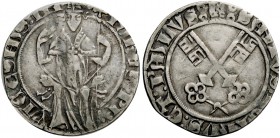 Avignone. Giovanni XXIII antipapa (Baldassarre Cossa), 1410-1419. Grosso, AR 1,97 g. IOhES – PP VIGES [IMV]S III L’antipapa in trono, di fronte, bened...