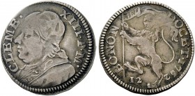 Bologna. (§) Clemente XIII (Carlo Rezzonico), 1758-1769. Bianco 1762, AR 3,30 g. CLEM·XIII·P·M Busto a s. con camauro. Rv. BONONIA – DOCET 1762 Leone ...