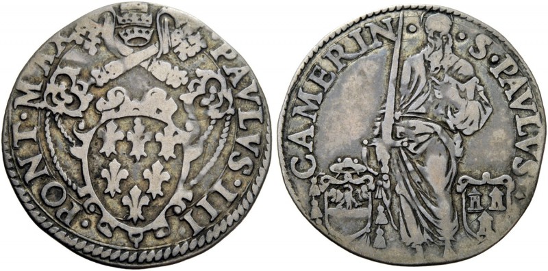 Camerino. (§) Paolo III (Alessandro Farnese), 1534-1549. Giulio, AR 3,04 g. PAVL...