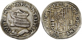 Casale. Guglielmo II Paleologo, 1494-1518. Testone, AR 9,53 g. GVLIELMVS MAR MONT FER 7 C’ Busto con berretto a s. Rv. + SA – CRI RO IMP PRINC VICA – ...