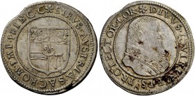 Correggio. Siro d’Austria, 1616-1630. Testone da 24 soldi, AR 7,56 g. * SYRVS·AVSTRIA·SAC·ROM·IMP PRINC·C Stemma. Rv. * DIVVS·QVIRINVS EPS·PROTECTOR·C...