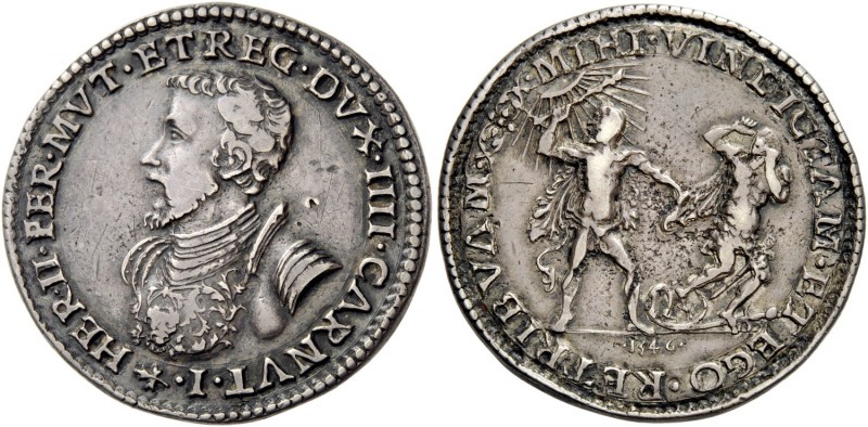 Ferrara. Ercole II d'Este, 1534-1559. Mezzo scudo 1546, AR 17,22 g. HER II FER M...