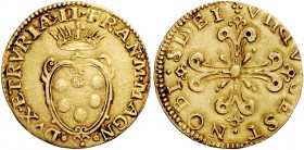 Firenze. Francesco I de’Medici, 1574-1587. Scudo d'oro, AV 3,33 g. Sole FRAN M MAGN – DVX ETRVRIÆ II Stemma coronato. Rv. VIRTV – S EST NOBI . S DEI C...