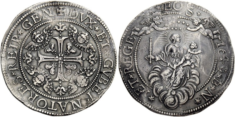 Genova. Da 2 scudi 1649, AR 76,60 g. DVX ET GVBERNATORES REIP GEN Croce incavata...