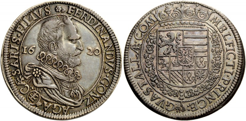 Guastalla. Tallero 1620, AR 28,18 g. FERDINANDVS • GONZ – AGA·CAESARIS·FILIVS Bu...