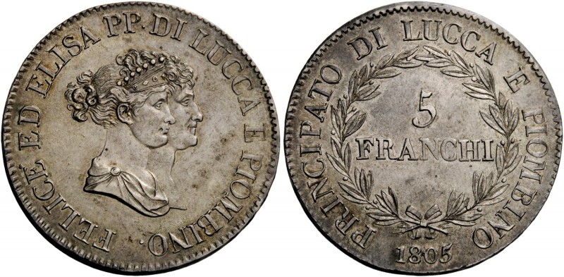 Lucca. Elisa Bonaparte e Felice Baciocchi, 1805-1814. Da 5 franchi 1805. Pagani ...