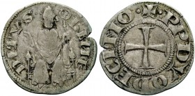 Macerata. Benedetto XII (Jaques Fournier), 1334-1342. Grosso, AR 1,58 g. BENEDITVS Il Papa seduto in trono di fronte. Rv. + PP DVODECIMO Croce patente...