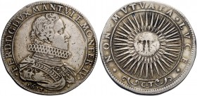 Mantova. Ferdinando Gonzaga, 1612-1626. Ducatone 1617, AR 31,46 g. FERD DG DVX MANT VI Έ MONFER IV Busto corazzato a d., con collare alla spagnola e m...