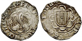 Messina. Federico IV di Sicilia (Federico il Semplice) 1355-1377. Mezzo pierreale, AR 1,63 g. + FRID DEI GRACIA RX SIC Aquila coronata ad ali spiegate...