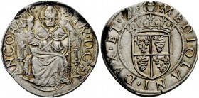 Milano. Francesco I re di Francia, 1515–1522. Testone, AR 9,63 g. FR/’ D’G’ FR – ANCOR/’ R’– ‘ Sant’ Ambrogio, mitrato e nimbato, seduto di fronte con...