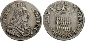 Monaco. Ludovico I Grimaldi 1662-1701. Luigino 1662, AR 2,20 g. LVD I D G PRI MONOECI Busto corazzato e paludato a d. Rv. rosetta DVX VALENT PAR FRACÆ...