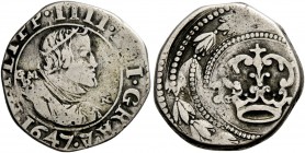 Napoli. Filippo IV di Spagna, 1621-1665. Da 3 carlini 1647, AR 7,07 g. PHILIPP IIII DEI GRAA Busto radiato a d.; dietro sigle GM / P (Giovanni Majorin...