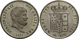 Napoli. Ferdinando II di Borbone, 1830-1859. Piastra 1857. Pagani 223f. Pannuti-Riccio 86. MIR 503/6.
Conservazione eccezionale, q.Fdc