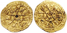 Palermo. Al Mustansir, 1036-1094. Robâî a. E. 448/1056-7, AV 0,95 g. Leggenda araba circolare intorno a cerchio lineare; all’interno, leggenda araba d...