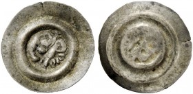 Pavia. Pertarito, 671-686. Mezza siliqua, AR 0,18 g. PE R/ Monogramma di Pertarito. Rv. Stesso tipo, incuso. Bernareggi, Moneta Langobardorum p. 206. ...