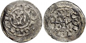 Pavia. Ugo di Arles re d’Italia, 926-947 con Lotario II, 931-947. Denaro, AR 1,04 g. +VGOLOHTARIV Monogramma di Ugo. Rv. + XPIITIANA REL intorno a PA ...