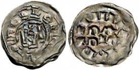 Pavia. Lotario II re d’Italia, 947-950. Denaro, AR 1,47 g. +HLOHTARIVRE Monogramma di Lotario. Rv. + XPIIIITIANR intorno a PA / PIA. CNI 3 var. MEC1, ...