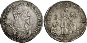 Piacenza. Alessandro Farnese, 1586-1591. Scudo 1590, AR 31,80 g. ALEX * FAR * DVX * III * PLA * P *ET C * Busto corazzato a d. Rv. PLAC * ROMAN * COLO...