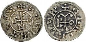 Roma. (§) Stefano VI, 885-891 con Carlo III il Grosso, 885-888. Denaro, AR 1,23 g. + SCS PETRVS monogramma di STEPHANVS nel campo. Rv. + CAROLVS [IMP]...
