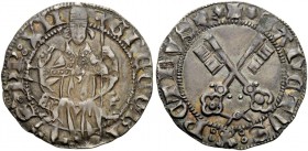 Roma. (§) Gregorio XII (Angelo Correr), 1406-1415. Grosso, AR 2,61 g. GREGORI – VS PP XII. Il Papa seduto in trono ornato da due protomi leonine, di f...