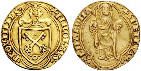 Roma. (§) Nicolò V (Tommaso Parentucelli), 1447-1455. Ducato papale, AV 3,43 g. + NICOLAVS – PP QVINTVS Stemma sormontato da triregno e chiavi decussa...
