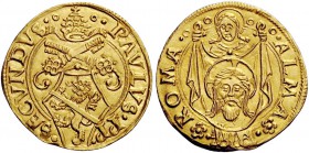 Roma. Paolo II (Pietro Barbo), 1464-1471. Ducato papale, AV 3,52 g. PAVLVS PP – SECVNDVS Stemma sormontato da triregno e chiavi decussate. Rv. ALMA – ...