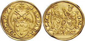 Roma. (§) Leone X (Giovanni de’ Medici), 1513-1521. Ducato papale, AV 3,46 g. LEO PAPA – DECIMVS Stemma sormontato da triregno e chiavi decussate, ent...