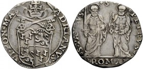 Roma. (§) Adriano VI (Adriaan Florensz), 1522-1523. Giulio, AR 3,15 g. ADRIANVS – VI PON MA Stemma sormontato da triregno e chiavi decussate entro cor...