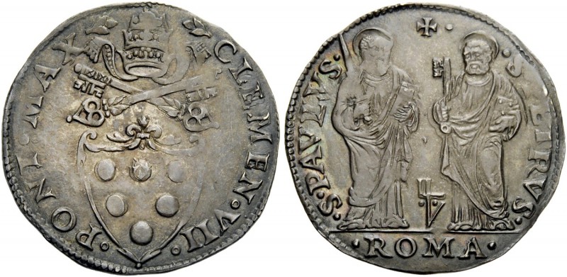 Roma. (§) Giulio, AR 3,84 g. CLEMENS·VII – PONT·MAX Stemma sormontato da triregn...