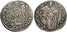 Roma. (§) Marcello II (Marcello Cervini), 9 aprile-1 maggio 1555. Giulio, AR 3,00 g. MARCELLVS – II PONT·MA Stemma sormontato da triregno e chiavi dec...