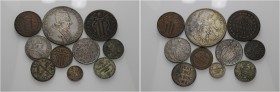 Roma. (§) Lotto di dieci monete. Benedetto XIV, 1740-1758. Scudo anno XIV/1753. Muntoni 44. Berman 2738. Doppio giulio anno XVII/1756. Muntoni 51f. Be...