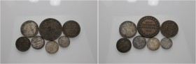Roma. (§) Lotto di sette monete. Clemente XIII, 1758-1769. Doppio giulio anno II/1760. Muntoni 17. Berman 2899. Grosso anno I/1758. Muntoni 25. Berman...