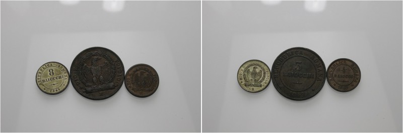 Roma. (§) Lotto di tre monete. Seconda Repubblica Romana, 1848-1849. Da 8 baiocc...