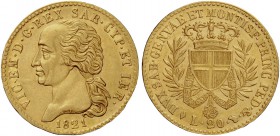 Savoia. Vittorio Emanuele I, 1802-1821. Monetazione decimale. Da 20 lire 1821. Torino. P agani 9. MIR 1029a.
Rarissima. Spl