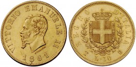 Savoia. Vittorio Emanuele II re d’Italia, 1861-1878. Da 10 Lire 1861 Torino. Pagani 476. MIR 1079a. Friedberg 14.
Estremamente rara, possibilmente un...