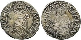 Spoleto. (§) Paolo II (Pietro Barbo), 1464-1471. Bolognino marchigiano, AR 0,87 g. PAVLVS – PAPA II Stemma sormontato da triregno e chiavi decussate e...