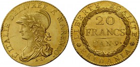 Torino. Repubblica Subalpina, 1800-1802. Da 20 franchi anno IX (1800). Pagani 3a. MIR 1008/1. Friedberg 1172.
Insignificante difetto di ghiera e nel ...