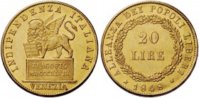 Venezia. Governo Provvisorio, 1848-1849. Da 20 lire 1848. Pagani 176. Friedberg 1518.
Rara. Spl