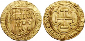 Spagna. Giovanna e Carlo, 1506-1516. Scudo, Toledo, AV 3,26 g. IOANNA ET CAROLVS Scudo coronato; ai lati, T – M. Rv. HISPANIARVM REGES SICILIAE Croce ...